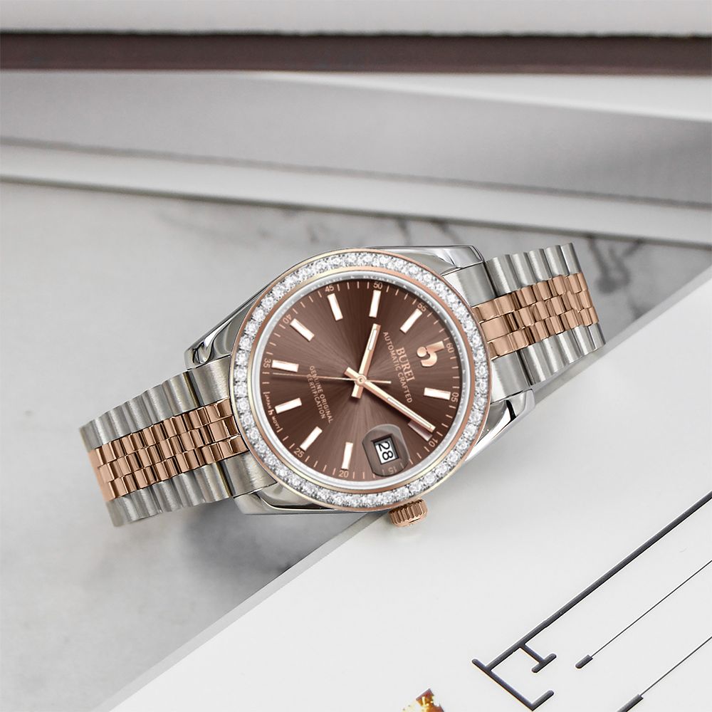 BUREI Luxury Automatic Watch 36mm, Fashion Waterproof Mechanical Watch, Adjustable Stainless Steel Two Tone Strap