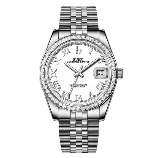 BUREI Luxury Automatic Watch 36mm, Fashion Waterproof Mechanical Watch, Adjustable Stainless Steel Two Tone Strap