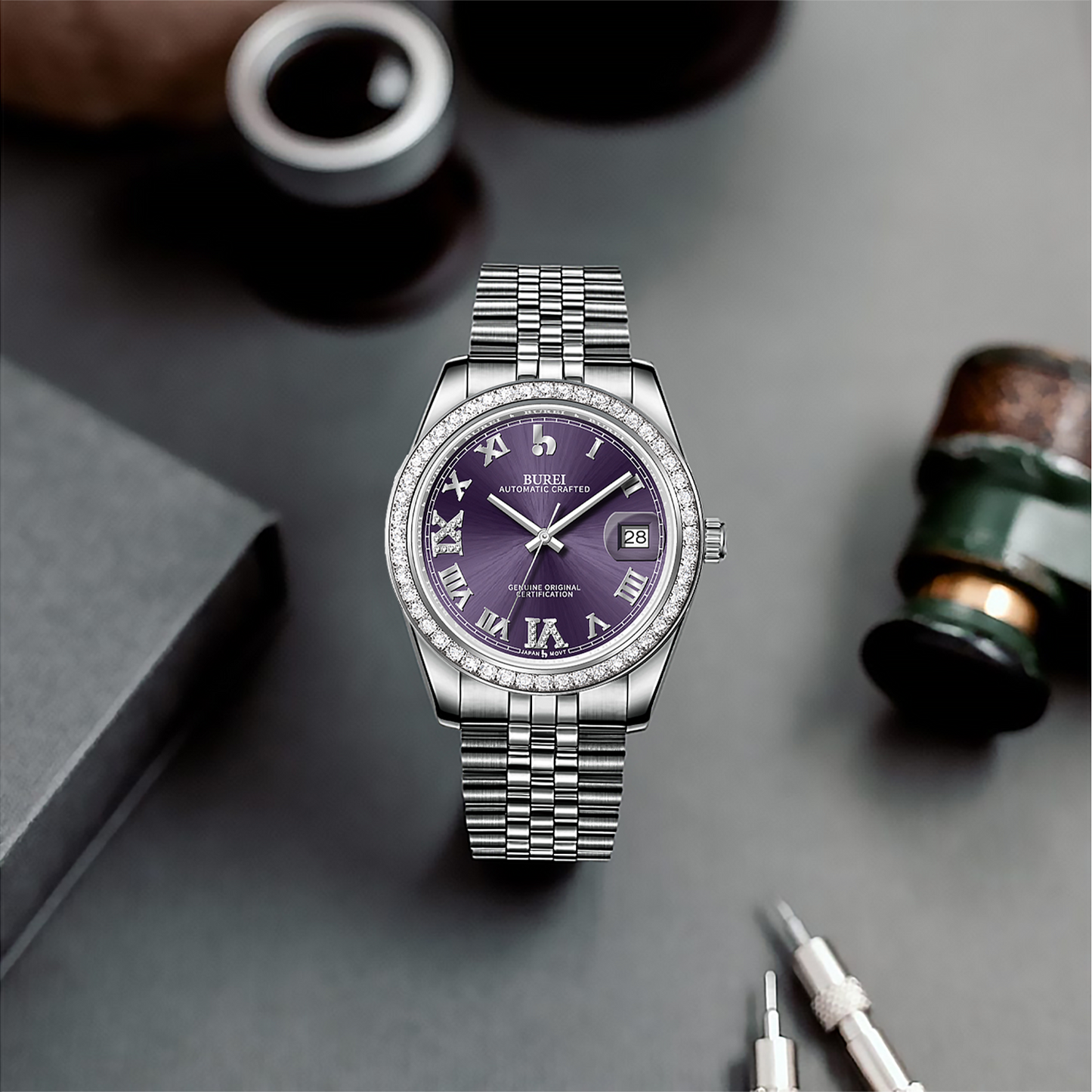 BUREI Luxury Automatic Watch 36mm, Fashion Waterproof Mechanical Watch, Adjustable Stainless Steel Two Tone Strap