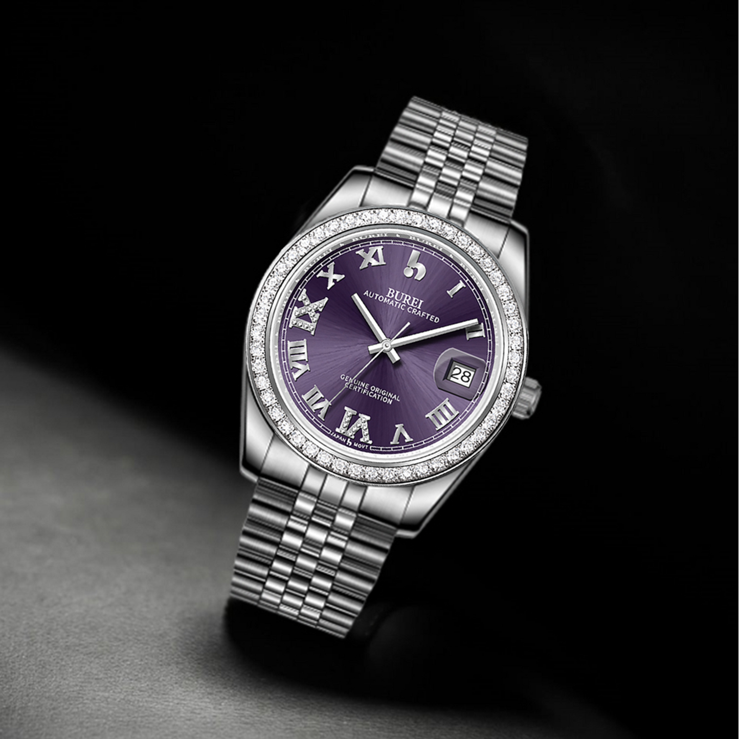 BUREI Luxury Automatic Watch 36mm, Fashion Waterproof Mechanical Watch, Adjustable Stainless Steel Two Tone Strap