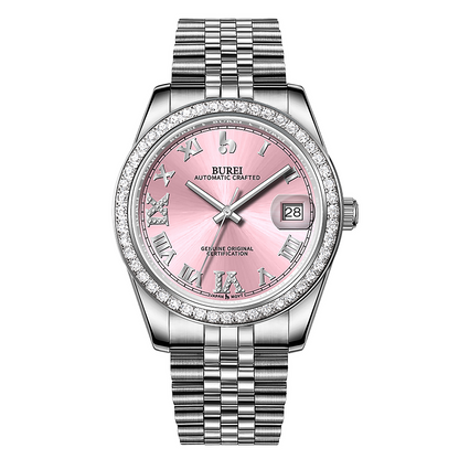 BUREI Luxury Automatic Watch 36mm, Fashion Waterproof Mechanical Watch, Adjustable Stainless Steel Two Tone Strap