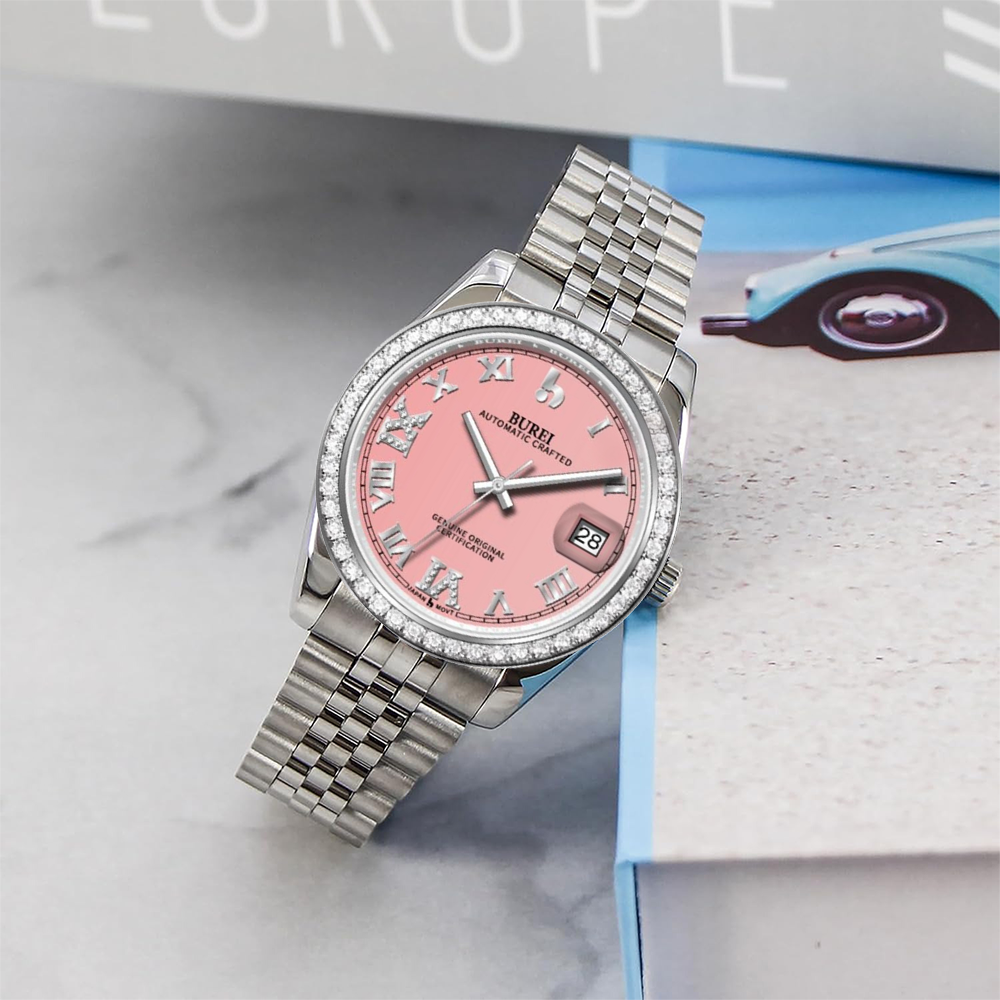 BUREI Luxury Automatic Watch 36mm, Fashion Waterproof Mechanical Watch, Adjustable Stainless Steel Two Tone Strap