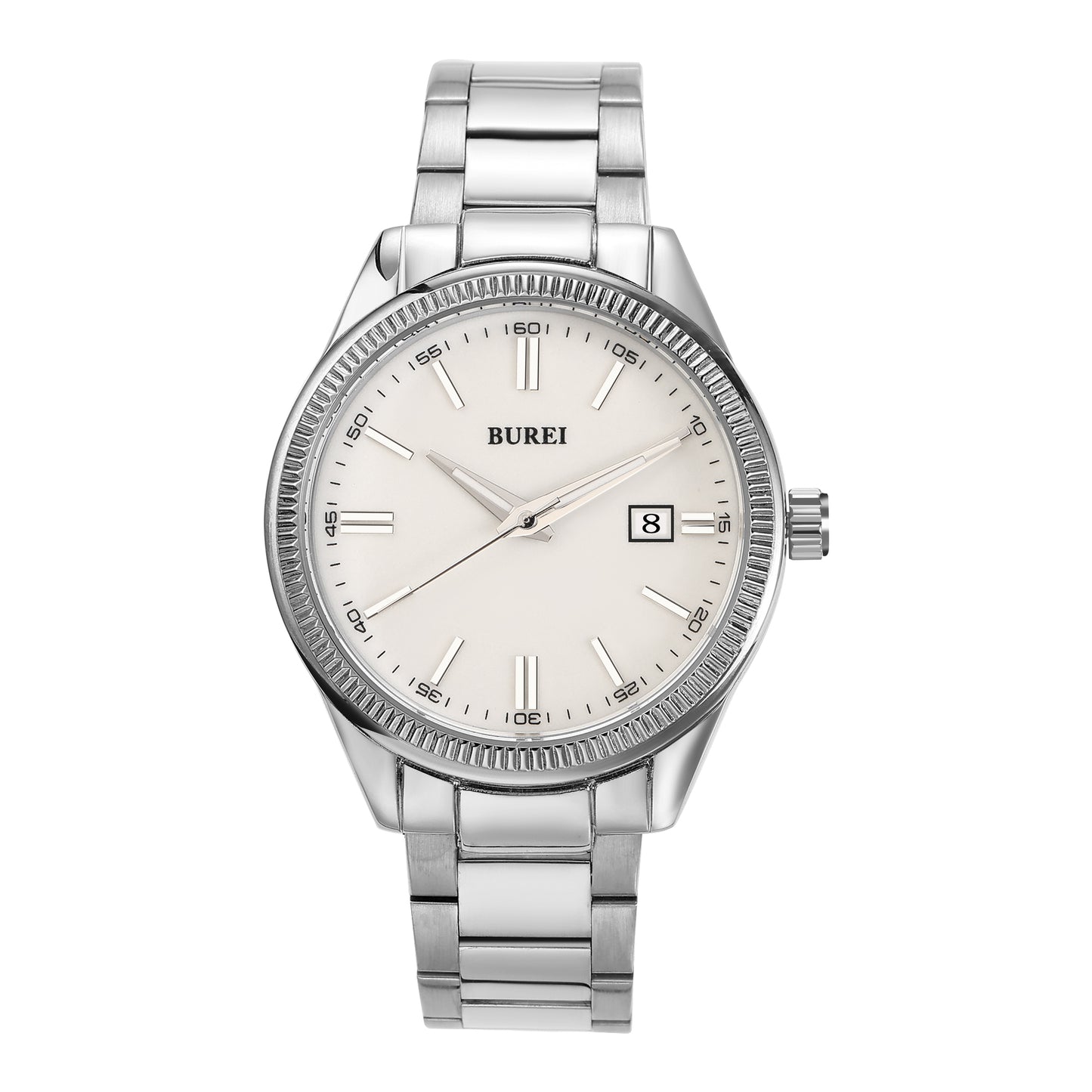 BUREI Men Watches Fashion Business Watch Silver Analog Stainless Steel Quartz Waterproof Watches for Men,Gifts for Men