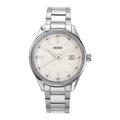 BUREI Men Watches Fashion Business Watch Silver Analog Stainless Steel Quartz Waterproof Watches for Men,Gifts for Men