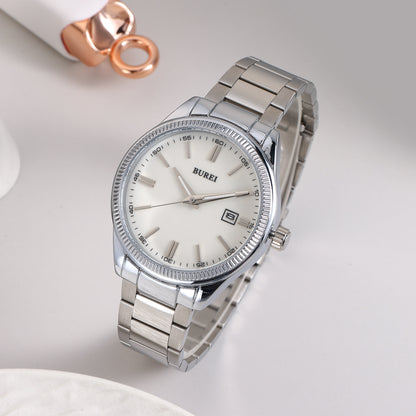 BUREI Men Watches Fashion Business Watch Silver Analog Stainless Steel Quartz Waterproof Watches for Men,Gifts for Men