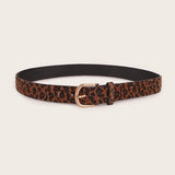BUREI Women's Leopard Belt Animal Print Belt with Metal Buckle Pu Leather Jeans Belts