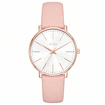 BUREL Women's Minimalist Large Face Leather Watch