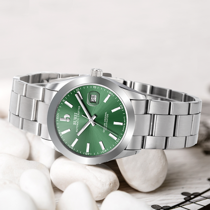 BUREI Men's Watch 41mm, Classic Stainless Steel, Waterproof Machine Watch with Date, Sapphire Crystal, Business Dress Wristwatch