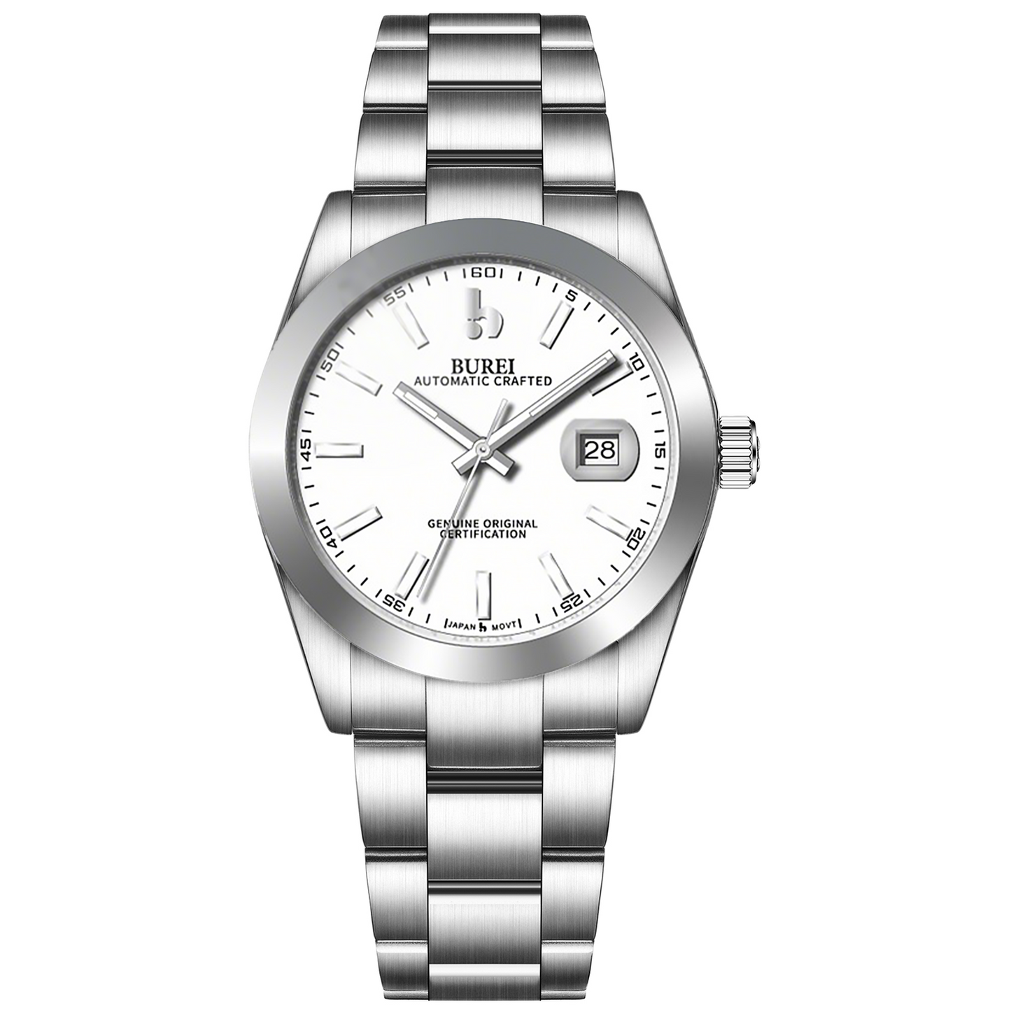 BUREI Men's Watch 41mm, Classic Stainless Steel, Waterproof Machine Watch with Date, Sapphire Crystal, Business Dress Wristwatch