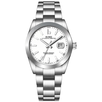 BUREI Men's Watch 41mm, Classic Stainless Steel, Waterproof Machine Watch with Date, Sapphire Crystal, Business Dress Wristwatch