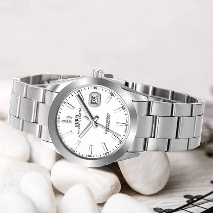 BUREI Men's Watch 41mm, Classic Stainless Steel, Waterproof Machine Watch with Date, Sapphire Crystal, Business Dress Wristwatch