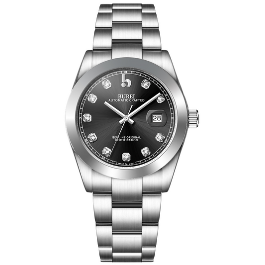 BUREI Men's Watch 41mm, Classic Stainless Steel, Waterproof Machine Watch with Date, Sapphire Crystal, Business Dress Wristwatch