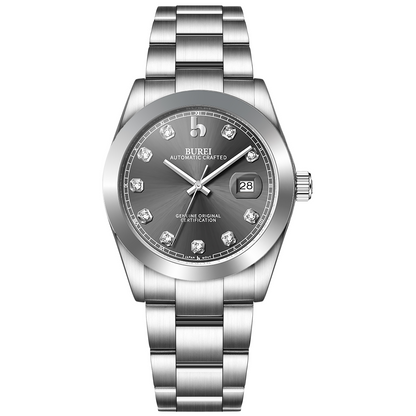 BUREI Men's Watch 41mm, Classic Stainless Steel, Waterproof Machine Watch with Date, Sapphire Crystal, Business Dress Wristwatch