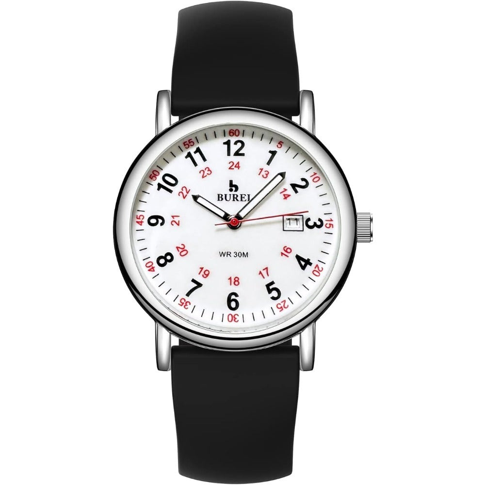 BUREI Nurse Wrist Watch for Nurse Medical Professionals Students Women Men, Waterproof 12/24 Hour Military Time Luminouse Easy Read Dial,Colorful Silicone Band