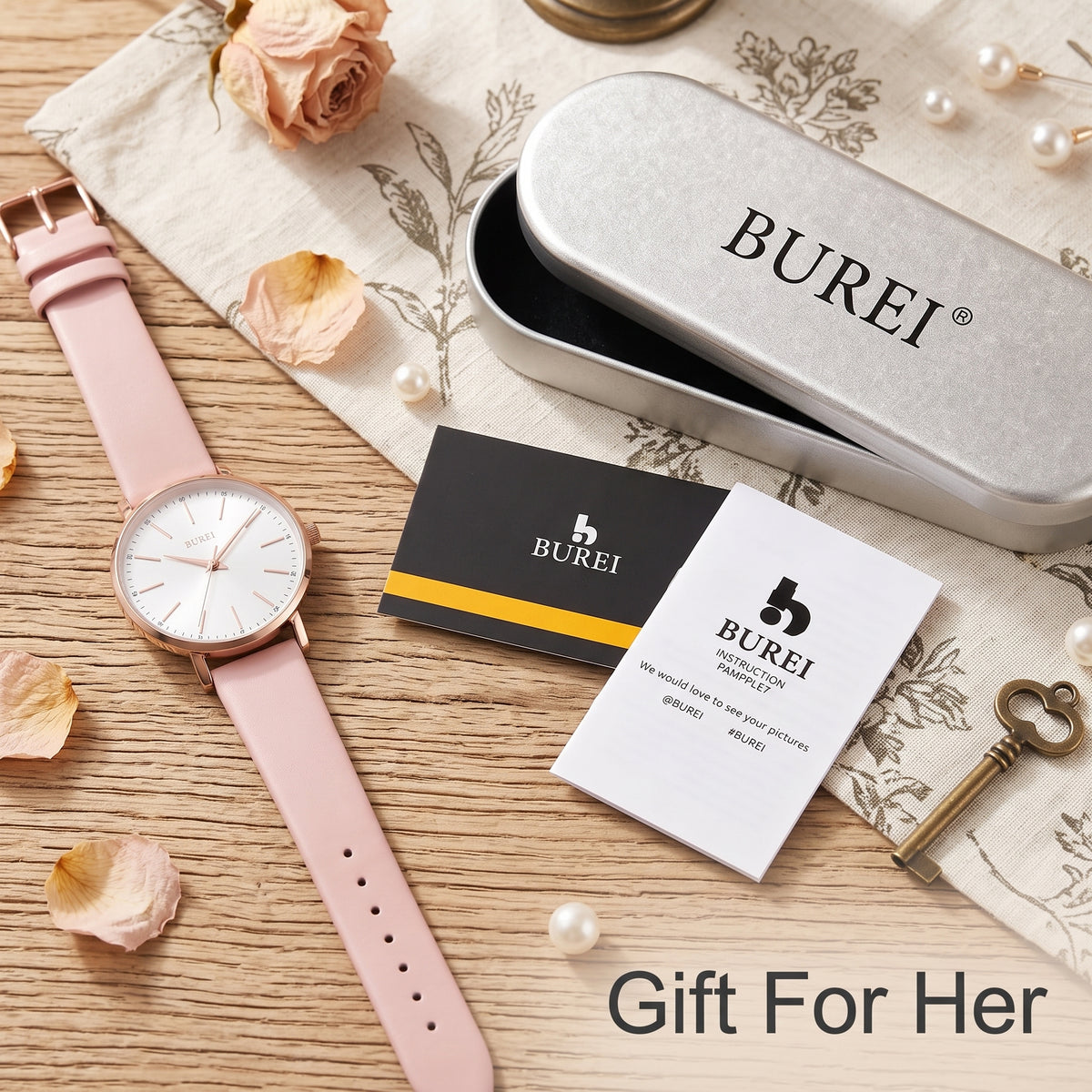 BUREL Women's Minimalist Large Face Leather Watch