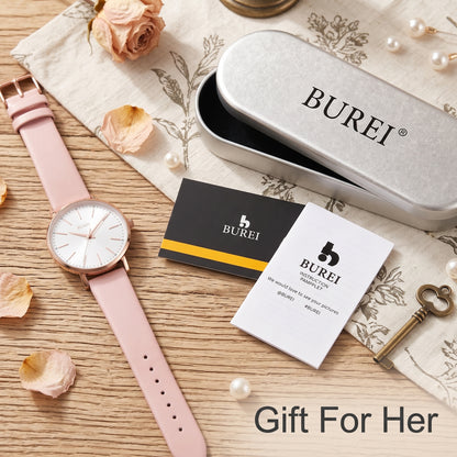 BUREL Women's Minimalist Large Face Leather Watch
