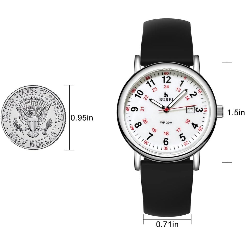 BUREI Nurse Wrist Watch for Nurse Medical Professionals Students Women Men, Waterproof 12/24 Hour Military Time Luminouse Easy Read Dial,Colorful Silicone Band