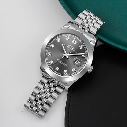 BUREI Men's Watch 41mm, Classic Stainless Steel, Waterproof Machine Watch with Date, Sapphire Crystal, Business Dress Wristwatch