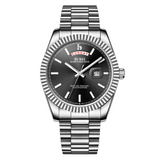 BUREI Mens Luxury Analog Quartz Watches Black Dial Date Display Sapphire Crystal Lens with Two Tones Stainless Steel Band
