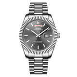 BUREI Mens Luxury Analog Quartz Watches Black Dial Date Display Sapphire Crystal Lens with Two Tones Stainless Steel Band
