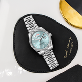 BUREI Mens Luxury Analog Quartz Watches Black Dial Date Display Sapphire Crystal Lens with Two Tones Stainless Steel Band