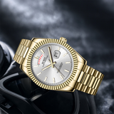 BUREI Mens Luxury Analog Quartz Watches Black Dial Date Display Sapphire Crystal Lens with Two Tones Stainless Steel Band