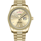 BUREI Mens Luxury Analog Quartz Watches Black Dial Date Display Sapphire Crystal Lens with Two Tones Stainless Steel Band
