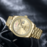 BUREI Mens Luxury Analog Quartz Watches Black Dial Date Display Sapphire Crystal Lens with Two Tones Stainless Steel Band