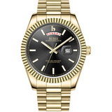 BUREI Mens Luxury Analog Quartz Watches Black Dial Date Display Sapphire Crystal Lens with Two Tones Stainless Steel Band