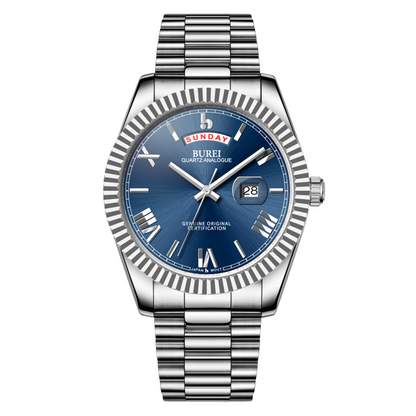 BUREI Mens Watch 41mm, Stainless Steel Analog Quartz, Waterproof with Calendar, Sapphire Crystal Dial, Business Casual Luxury Wristwatch