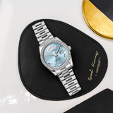 BUREI Mens Luxury Analog Quartz Watches Black Dial Date Display Sapphire Crystal Lens with Two Tones Stainless Steel Band