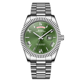 BUREI Mens Luxury Analog Quartz Watches Black Dial Date Display Sapphire Crystal Lens with Two Tones Stainless Steel Band