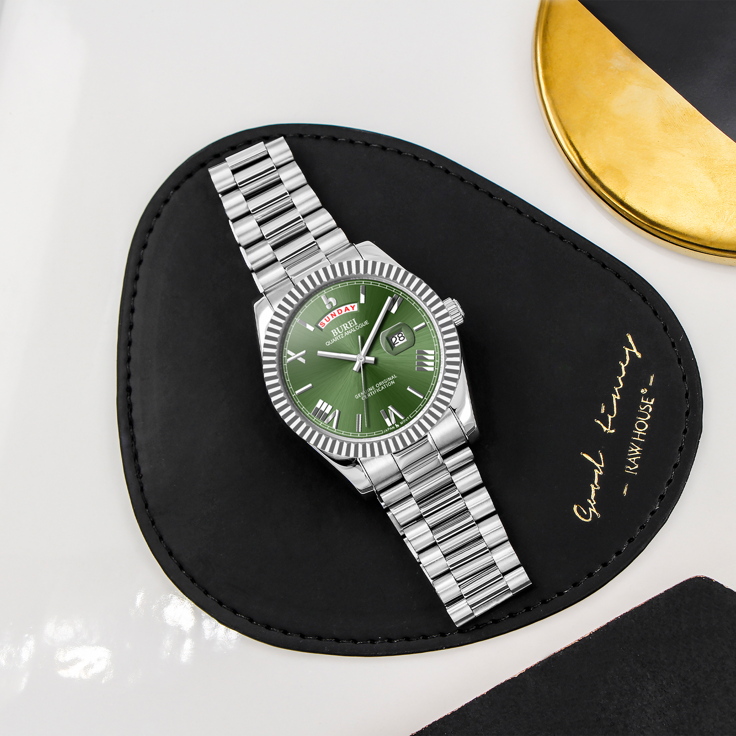 BUREI Mens Watch 41mm, Stainless Steel Analog Quartz, Waterproof with Calendar, Sapphire Crystal Dial, Business Casual Luxury Wristwatch