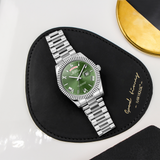 BUREI Mens Luxury Analog Quartz Watches Black Dial Date Display Sapphire Crystal Lens with Two Tones Stainless Steel Band
