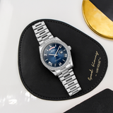 BUREI Mens Luxury Analog Quartz Watches Black Dial Date Display Sapphire Crystal Lens with Two Tones Stainless Steel Band