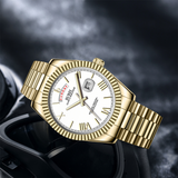 BUREI Mens Luxury Analog Quartz Watches Black Dial Date Display Sapphire Crystal Lens with Two Tones Stainless Steel Band