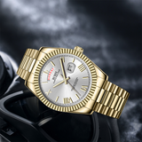 BUREI Mens Luxury Analog Quartz Watches Black Dial Date Display Sapphire Crystal Lens with Two Tones Stainless Steel Band