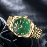 BUREI Mens Luxury Analog Quartz Watches Black Dial Date Display Sapphire Crystal Lens with Two Tones Stainless Steel Band