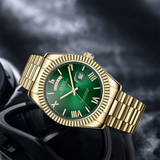 BUREI Mens Luxury Analog Quartz Watches Black Dial Date Display Sapphire Crystal Lens with Two Tones Stainless Steel Band