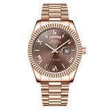 BUREI Mens Luxury Analog Quartz Watches Black Dial Date Display Sapphire Crystal Lens with Two Tones Stainless Steel Band