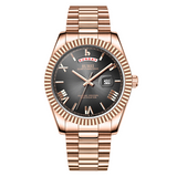 BUREI Mens Luxury Analog Quartz Watches Black Dial Date Display Sapphire Crystal Lens with Two Tones Stainless Steel Band
