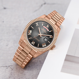 BUREI Mens Luxury Analog Quartz Watches Black Dial Date Display Sapphire Crystal Lens with Two Tones Stainless Steel Band
