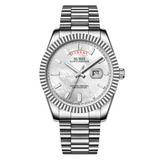 BUREI Mens Luxury Analog Quartz Watches Black Dial Date Display Sapphire Crystal Lens with Two Tones Stainless Steel Band