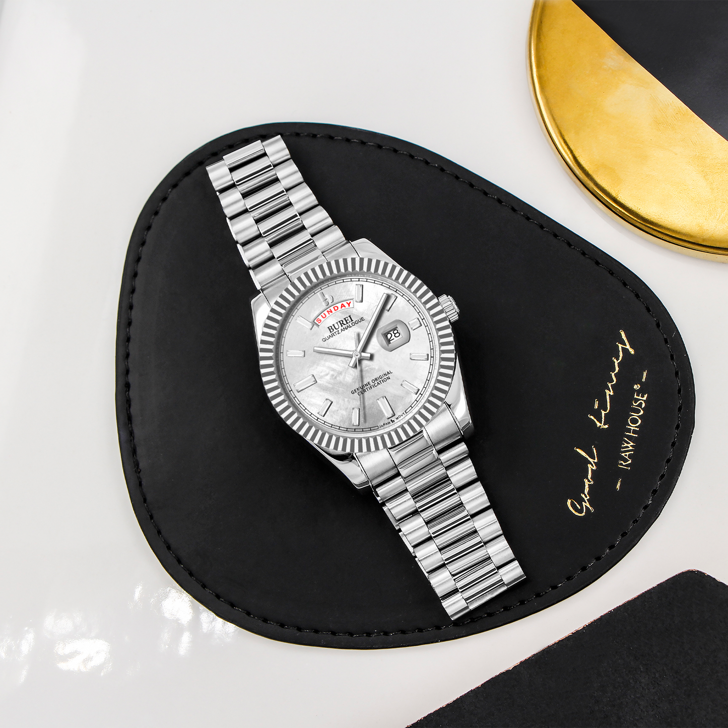 BUREI Mens Watch 41mm, Stainless Steel Analog Quartz, Waterproof with Calendar, Sapphire Crystal Dial, Business Casual Luxury Wristwatch