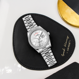 BUREI Mens Luxury Analog Quartz Watches Black Dial Date Display Sapphire Crystal Lens with Two Tones Stainless Steel Band