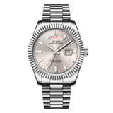BUREI Mens Luxury Analog Quartz Watches Black Dial Date Display Sapphire Crystal Lens with Two Tones Stainless Steel Band