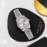 BUREI Mens Luxury Analog Quartz Watches Black Dial Date Display Sapphire Crystal Lens with Two Tones Stainless Steel Band