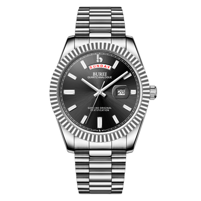 BUREI Mens Watch 41mm, Stainless Steel Analog Quartz, Waterproof with Calendar, Sapphire Crystal Dial, Business Casual Luxury Wristwatch