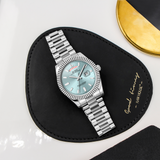 BUREI Mens Luxury Analog Quartz Watches Black Dial Date Display Sapphire Crystal Lens with Two Tones Stainless Steel Band