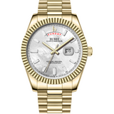 BUREI Mens Luxury Analog Quartz Watches Black Dial Date Display Sapphire Crystal Lens with Two Tones Stainless Steel Band